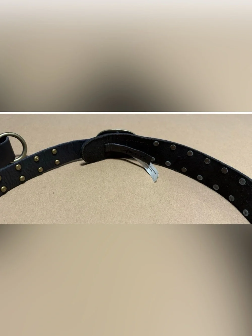 Free People Black Leather Belt Brass Buckle Studded Boho Western One size